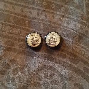 Pirate Ship Earrings Fake Gauge Nautical